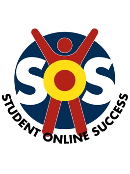 SOS Logo, picture of red stick figure with a blue cirlce behing him with the letters SOS on top of him and the words student