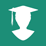 MyStudyLife icon featuring a white cartoony bust of a graduating student's head on green backdrop