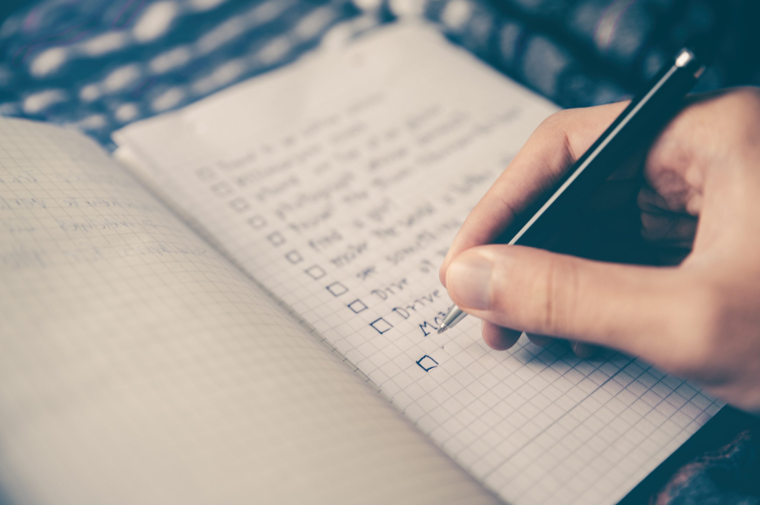 Written checklist being worked on