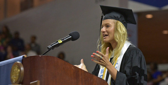 History Major Kendyl speaking at commencement 2019