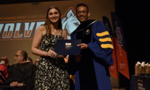 Victoria Muscatello with Professor of Psychology Dr. Bernard Gee at the Honors Convocation.